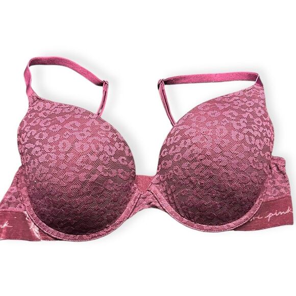 PINK VICTORIA’S SECRET Mauve Lace Leopard Print Wear Everywhere Push-Up Bra Size - Picture 1 of 6